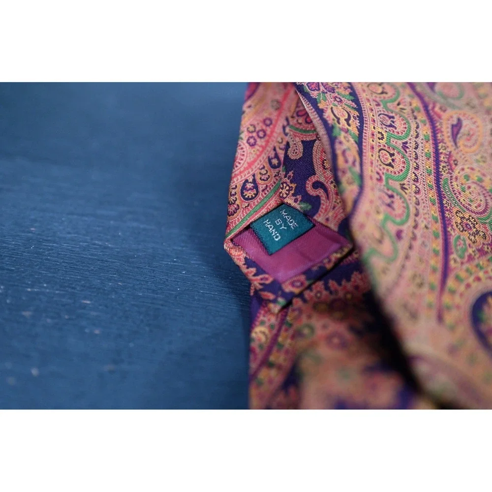 J.Crew Mens 100% Silk Tie Orange Purple Paisley Handmade Necktie Accessory
